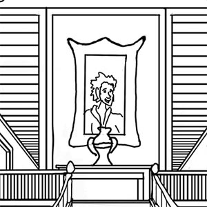 Activity/coloring page of the interior of the mansion